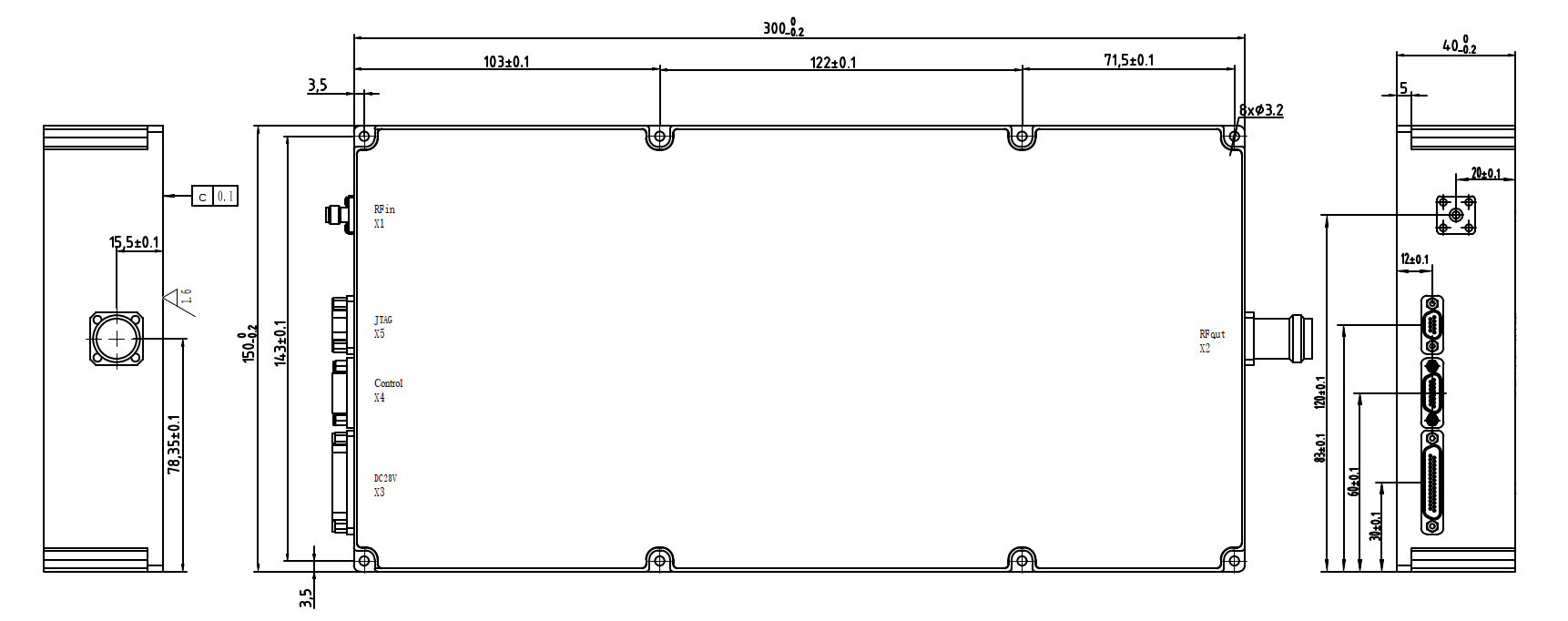 6-18GHz 30W CAN-Bus Solid-State Power Amplifier-Outline