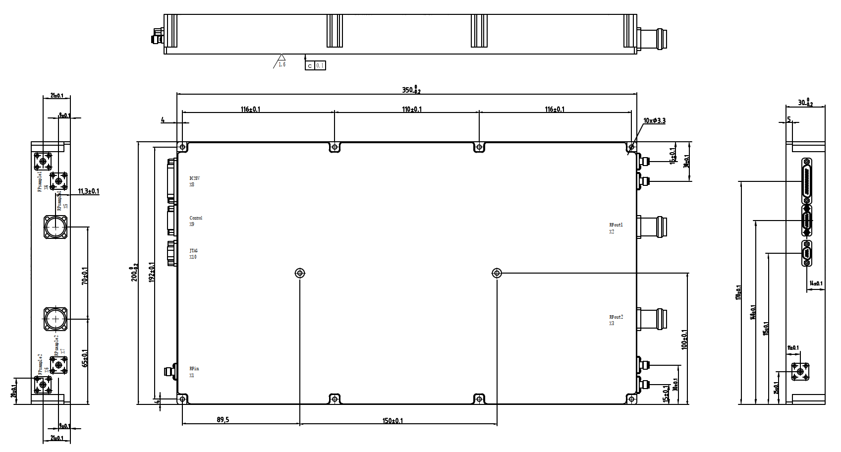 0.1-0.8GHz 80W Dual-Output CAN-Bus Solid-State Power Amplifier-Outline