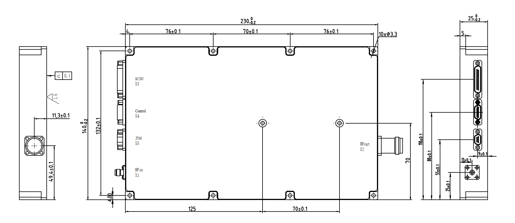 0.5-2GHz 100W CAN-Bus Solid-State Power Amplifier-Outline