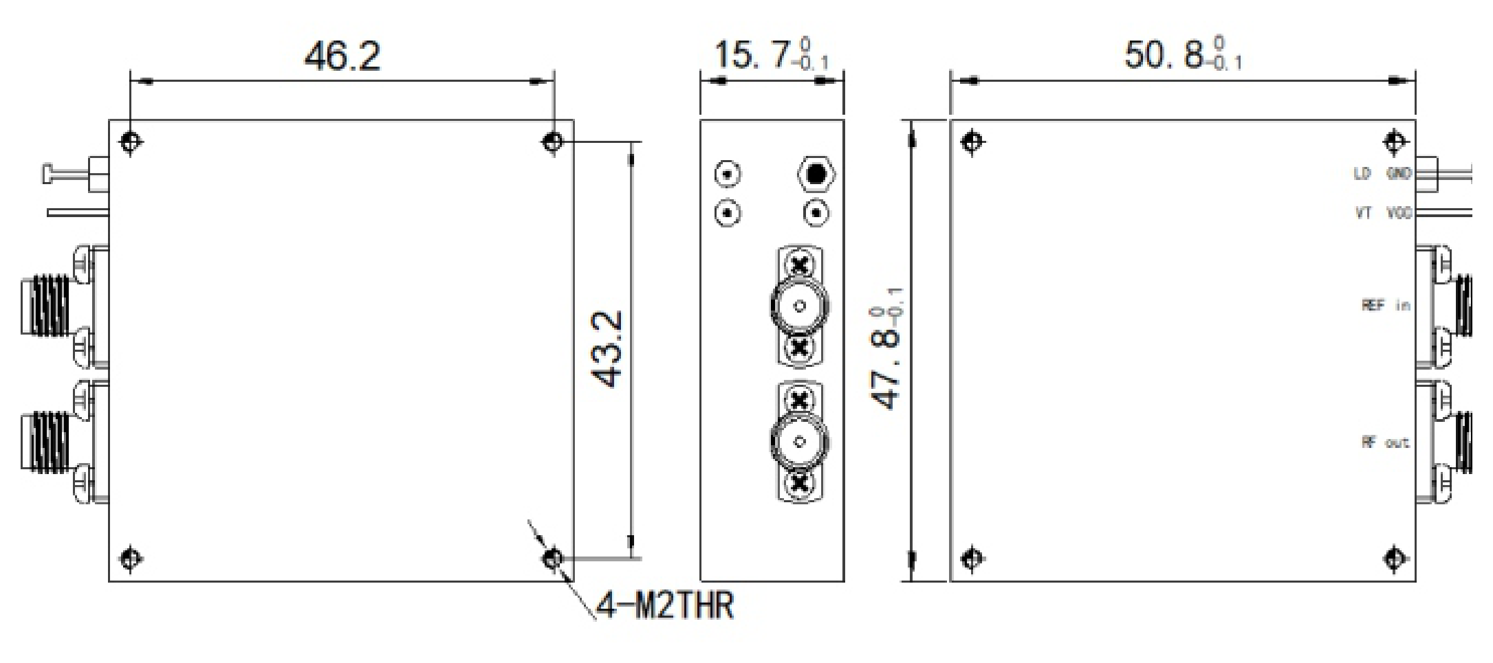 1 to 16 GHz, Selectable Fixed-Frequency Low Phase Noise PDRO – OPDRO50L-Outline