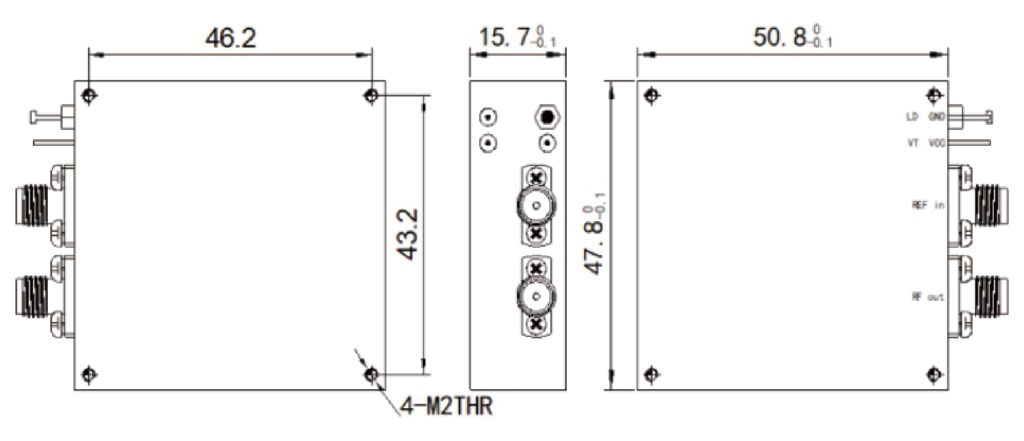 1 to 16 GHz, Selectable Fixed-Frequency Standard PDRO – OPDRO50-Outline