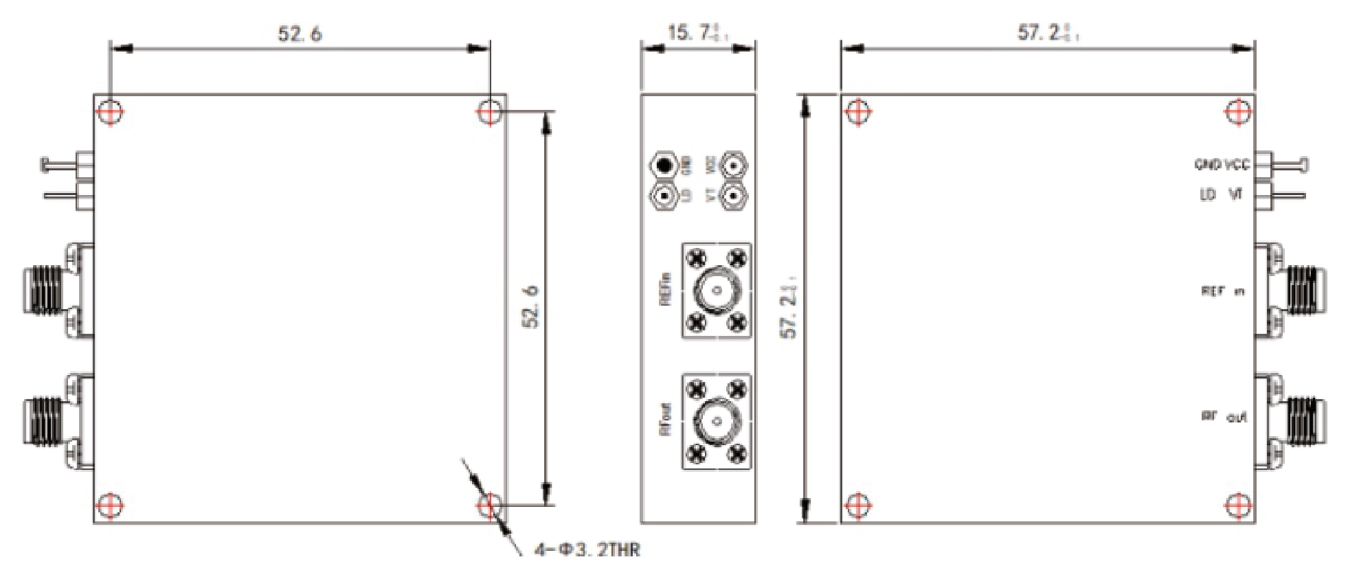 1 to 52 GHz, Selectable Fixed-Frequency Standard PDRO – OPDRO57-Outline