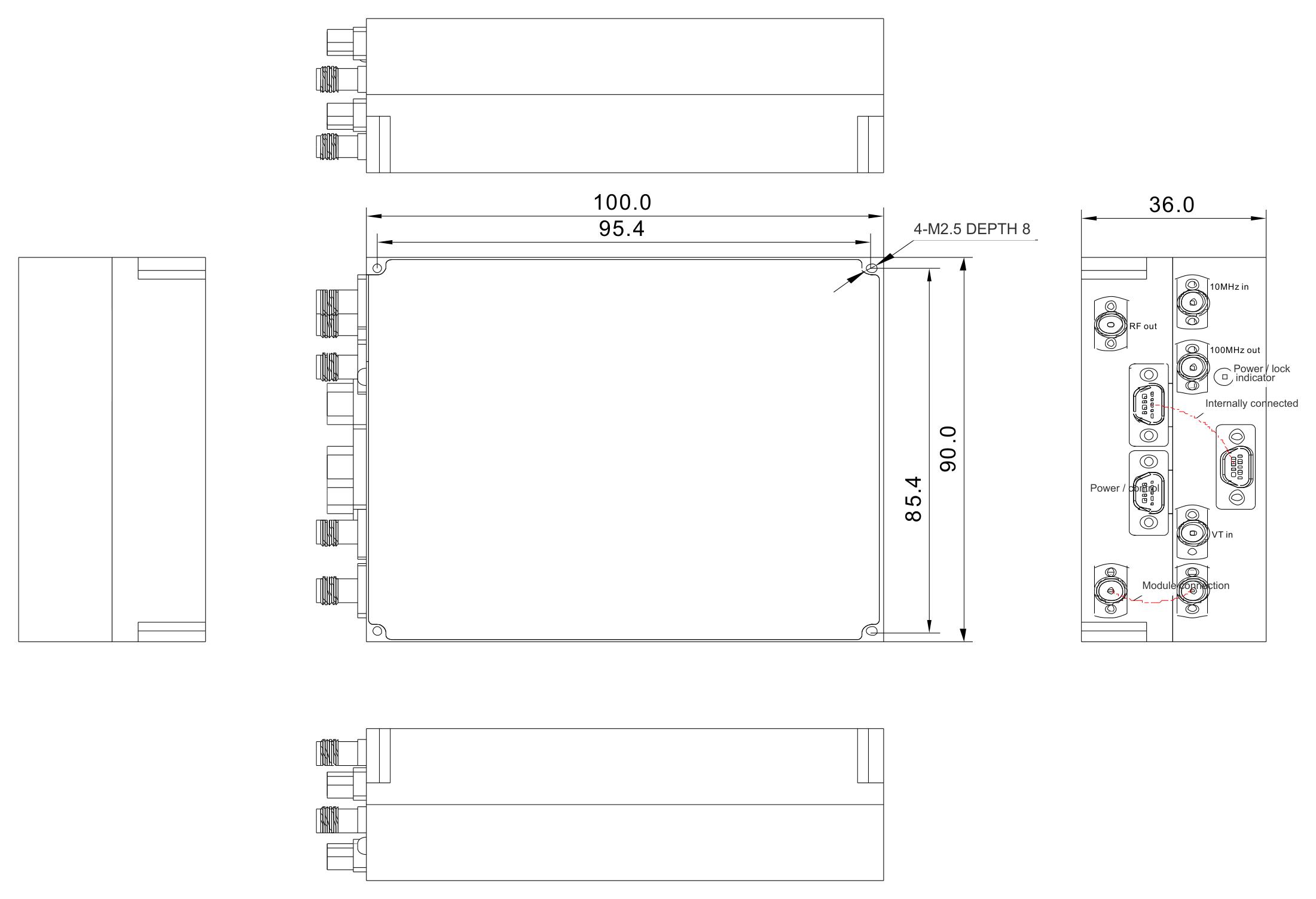 100 MHz to 40 GHz, SPI Ultra-Low Phase Noise Frequency Synthesizer – OTFS35Y-40-Outline
