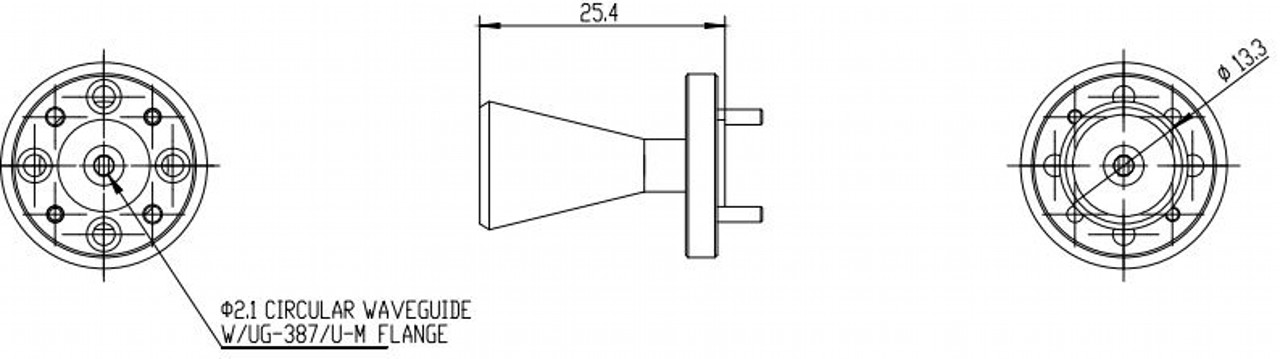 20 dBi Gain, 100 GHz to 112 GHz, 0.082″ Diameter Circular Waveguide WR-82 Waveguide F Band Conical Horn Antennas-Outline
