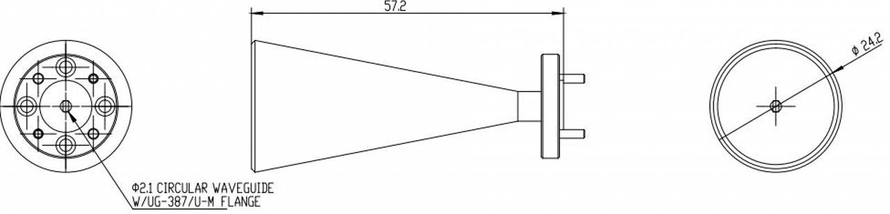 25 dBi Gain, 100 GHz to 112 GHz, 0.082″ Diameter Circular Waveguide WR-82 Waveguide F Band Conical Horn Antennas-Outline