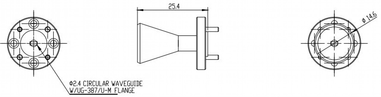 20 dBi Gain, 87 GHz to 100 GHz, 0.094″ Diameter Circular Waveguide WR-94 Waveguide W Band Conical Horn Antennas-Outline