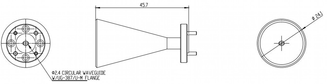 23 dBi Gain, 87 GHz to 100 GHz, 0.094″ Diameter Circular Waveguide WR-94 Waveguide W Band Conical Horn Antennas-Outline
