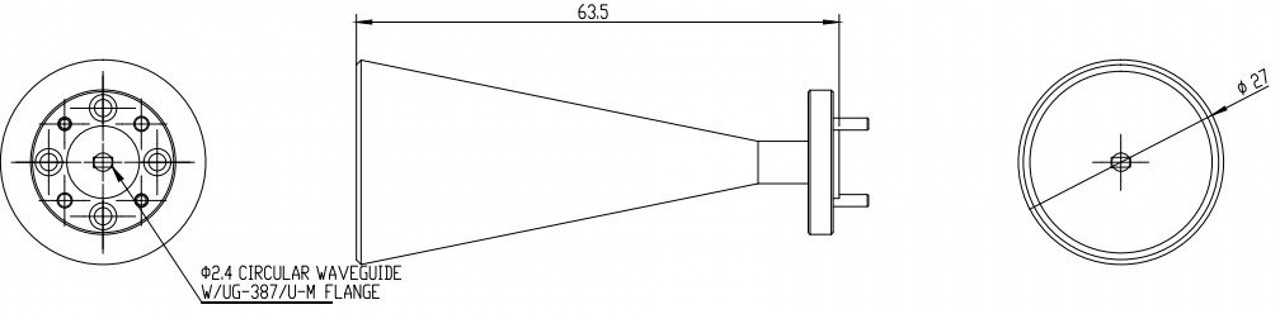 25 dBi Gain, 87 GHz to 100 GHz, 0.094″ Diameter Circular Waveguide WR-94 Waveguide W Band Conical Horn Antennas-Outline