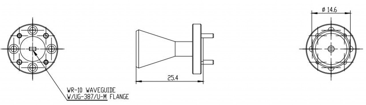 20 dBi Gain, 87 GHz to 100 GHz, 0.1″ Diameter Circular Waveguide WR-10 Waveguide W Band Conical Horn Antennas-Outline