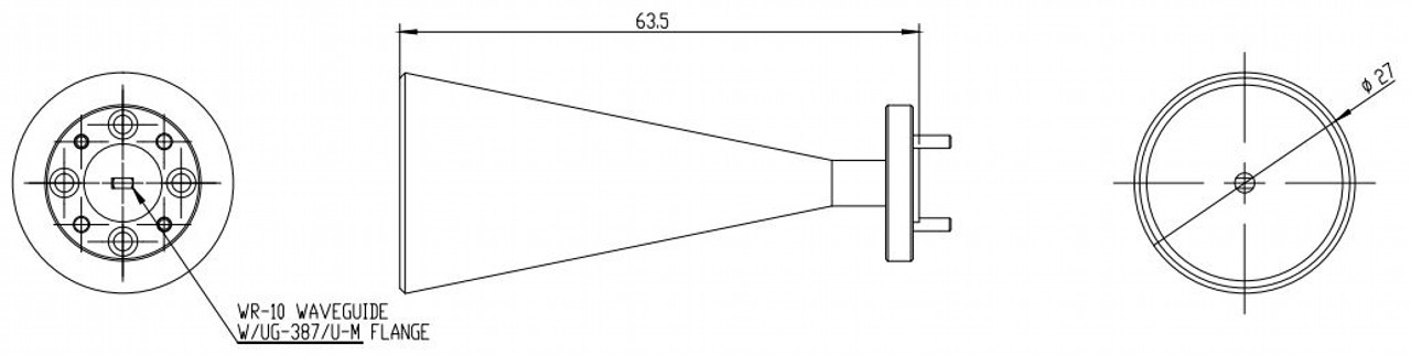25 dBi Gain, 87 GHz to 100 GHz, 0.11″ Diameter Circular Waveguide WR-10 Waveguide W Band Conical Horn Antennas-Outline