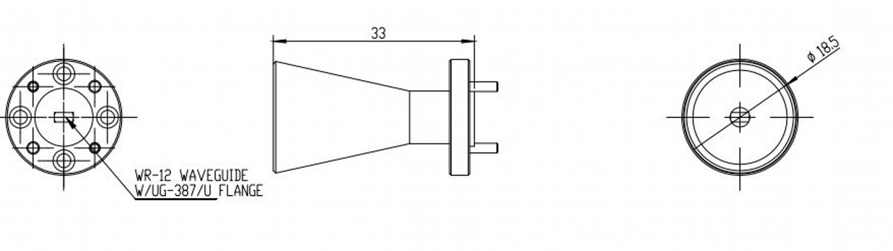 20 dBi Gain, 68 GHz to 77 GHz, 0.12″ Diameter Circular Waveguide WR-12 Waveguide E Band Conical Horn Antennas-Outline