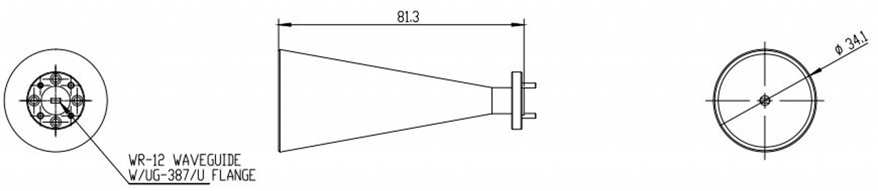 25 dBi Gain, 68 GHz to 77 GHz, 0.12″ Diameter Circular Waveguide WR-12 Waveguide E Band Conical Horn Antennas-Outline