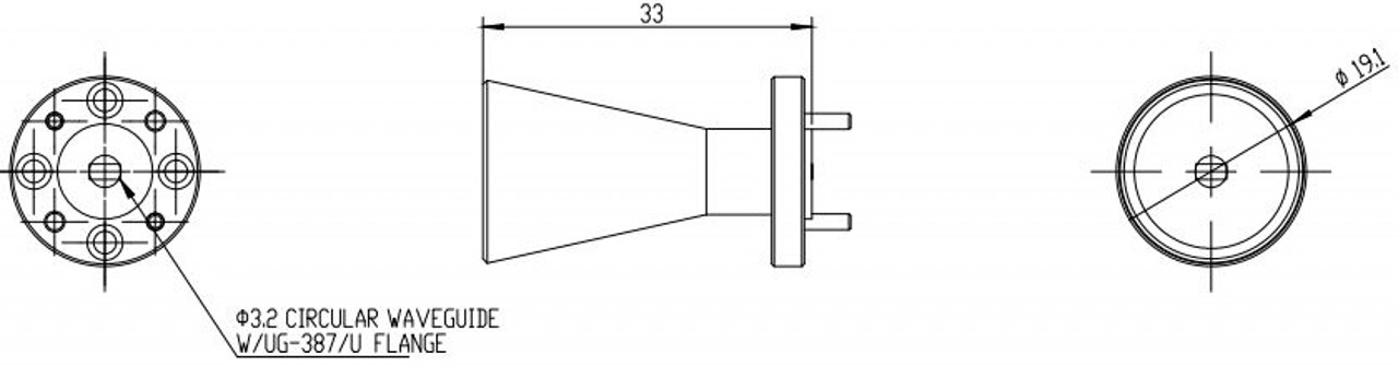 20 dBi Gain, 68 GHz to 77 GHz, 0.125″ Diameter Circular Waveguide WR-125 Waveguide E Band Conical Horn Antennas-Outline