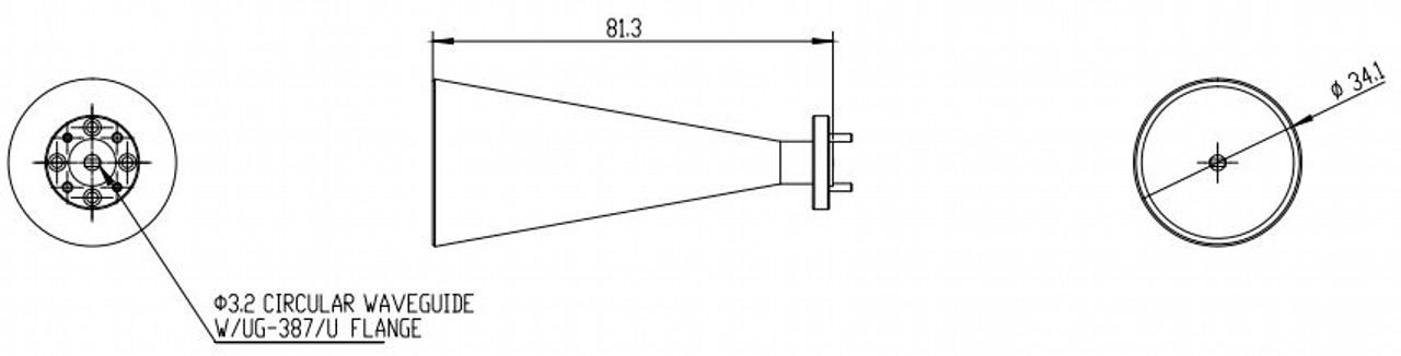 25 dBi Gain, 68 GHz to 77 GHz, 0.125″ Diameter Circular Waveguide WR-125 Waveguide E Band Conical Horn Antennas-Outline