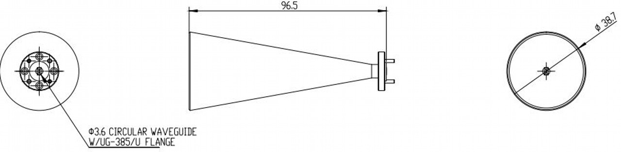 25 dBi Gain, 58 GHz to 68 GHz, 0.141″ Diameter Circular Waveguide WR-141 Waveguide V Band Conical Horn Antennas-Outline