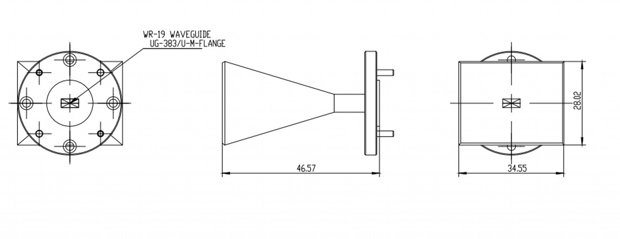 20 dBi Gain, 40 GHz to 60 GHz, WR-19 Waveguide Millimeter SGH Antenna-Outline