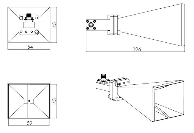 Ultra wide-band dual ridged horn antenna 11-26.5GHz-Outline