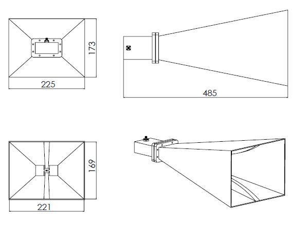 Ultra wide-band dual ridged horn antenna 2-4.8GHz-Outline