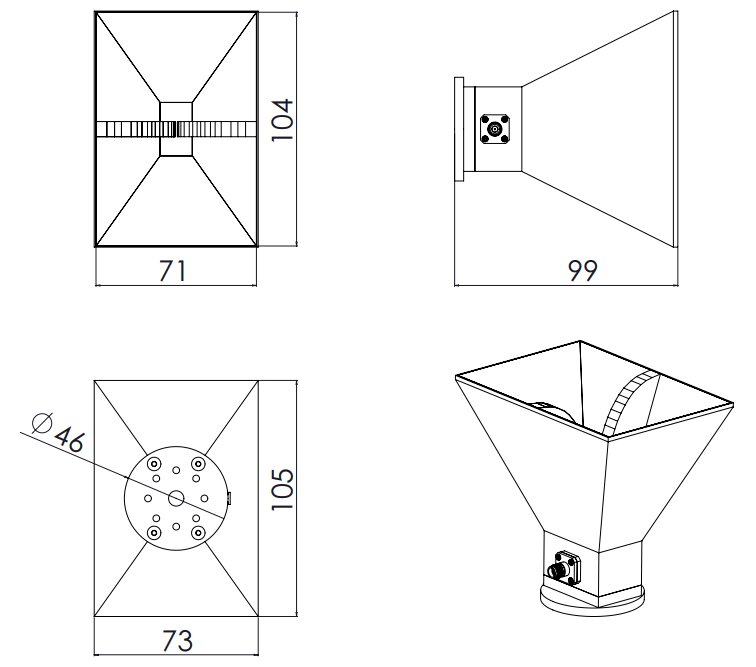 Ultra wide-band dual ridged horn antenna 2-20GHz-Outline