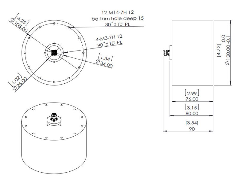 1 GHz to 18 GHz Cavity Backed Spiral Antenna OBS-10180-Outline