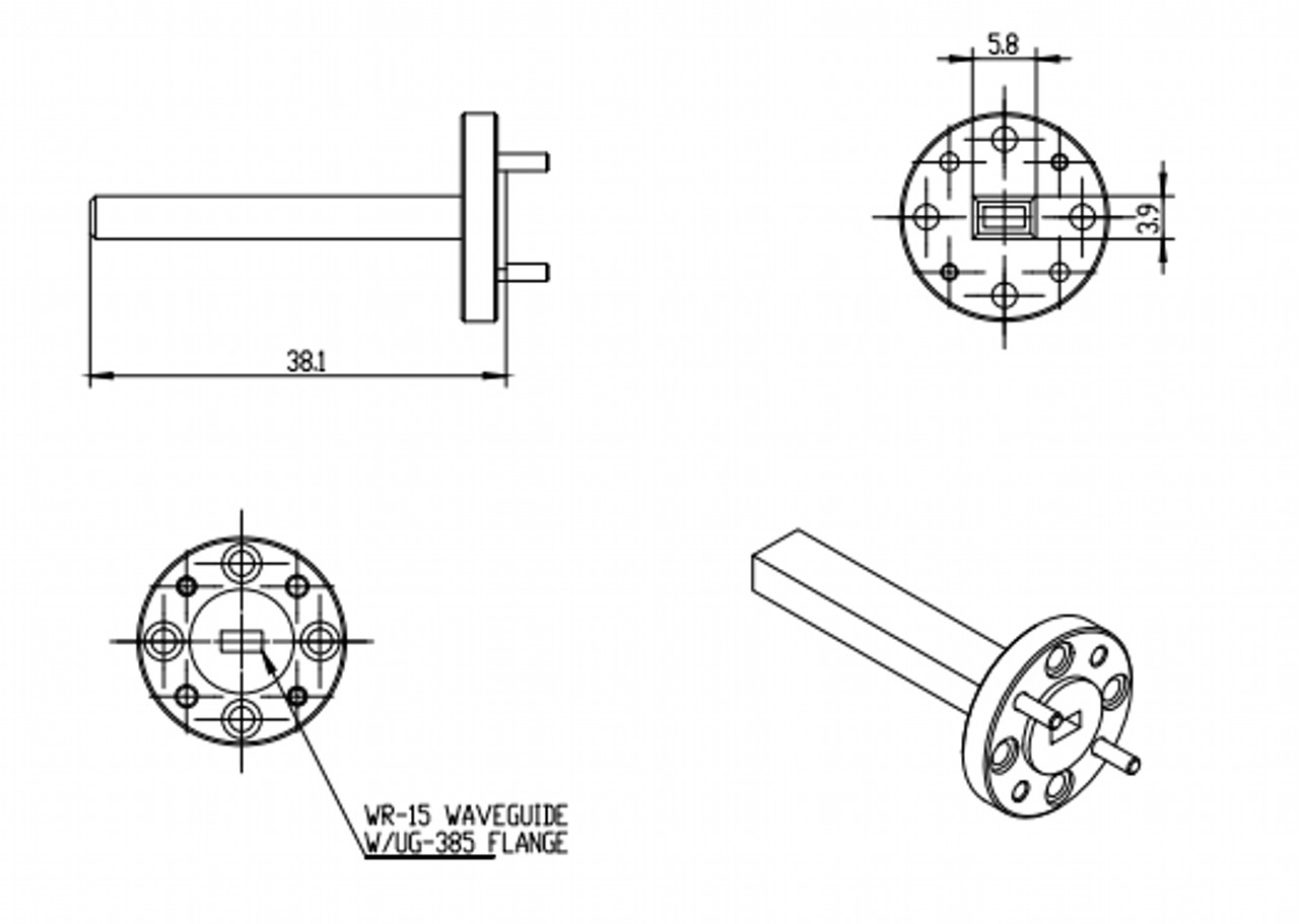 6.5 dBi Gain, 50 GHz to 75 GHz, WR-15 Waveguide Probe Antenna-Outline