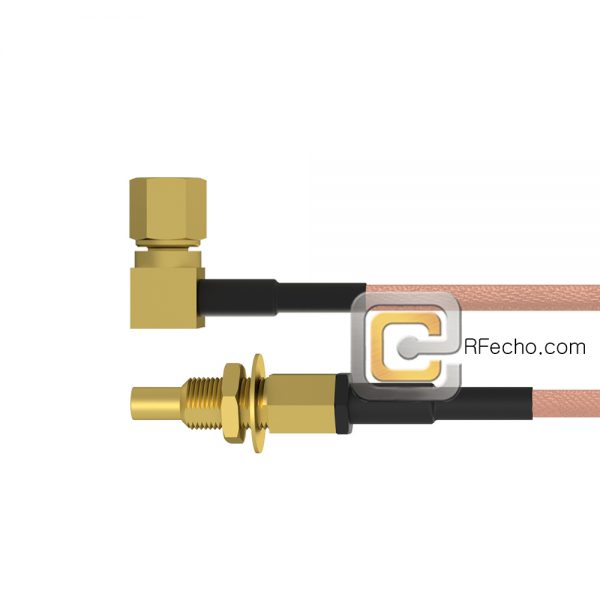 Right Angle SSMC Jack Bulkhead to SSMC Jack Bulkhead RG178 Coax and RoHS F074-380R1-380S1-30-N Right Angle SSMC Jack Bulkhead to SSMC Jack Bulkhead RG178 Coax and RoHS F074-380R1-380S1-30-N