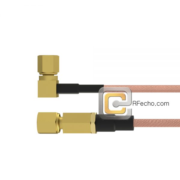 Right Angle SSMC Plug to SSMC Plug RG178 Coax and RoHS F074-381R0-381S0-30-N Right Angle SSMC Plug to SSMC Plug RG178 Coax and RoHS F074-381R0-381S0-30-N