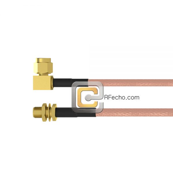 Right Angle SMC Male to SMA Female Bulkhead RG-316 Coax and RoHS F065-341R0-320S1-30-N Right Angle SMC Male to SMA Female Bulkhead RG-316 Coax and RoHS F065-341R0-320S1-30-N