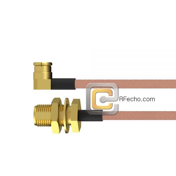 Right Angle SMP Female to SMA Female Bulkhead RG-316 Coax and RoHS F065-350R0-320S1-30-N Right Angle SMP Female to SMA Female Bulkhead RG-316 Coax and RoHS F065-350R0-320S1-30-N