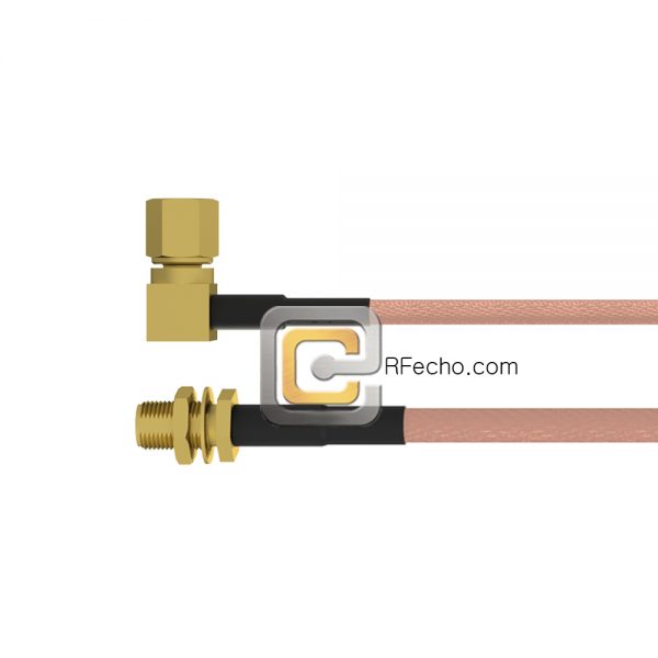 Right Angle SSMC Plug to SMA Female Bulkhead RG-316 Coax and RoHS F065-381R0-320S1-30-N Right Angle SSMC Plug to SMA Female Bulkhead RG-316 Coax and RoHS F065-381R0-320S1-30-N
