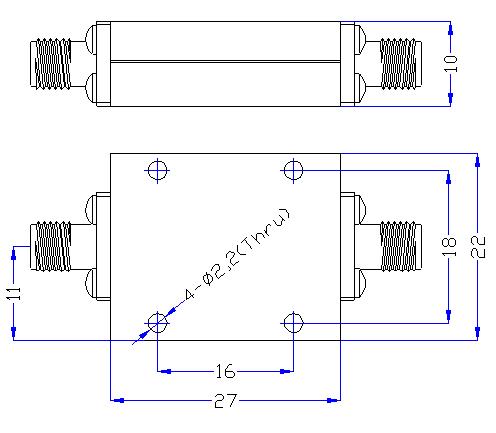 11 GHz to 20 GHz Rejection ≥55 dB @ DC-9.3 GHz High Pass Cavity Filter 01