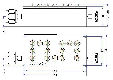 Bandpass Filter From 1.92GHz To 1.98GHz With N-Type M/F Connectors