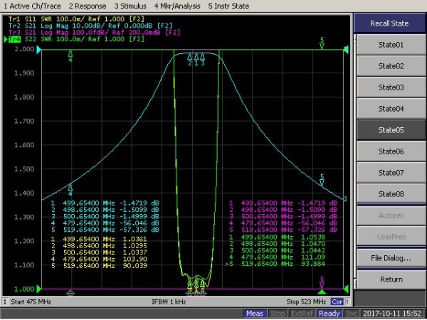 Bandpass Filter From 498.654MHz To 500.654MHz With SMA-Female Connectors  OBP-499.654-2