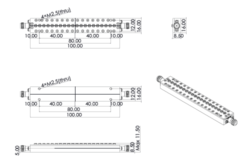 Band pass Filter From 24.25~ 27.5GHz OBP-25875-3250 With 2.92mm(K)-Female Connectors-Outline