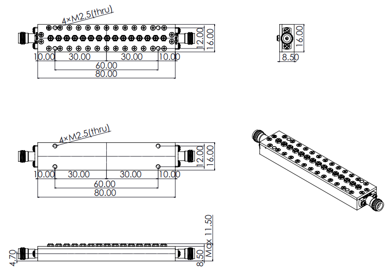 Band Pass Filter From 30.6~33.6GHz OBP-32100-3000 With 2.92mm(K)-Female Connectors Band Pass Filter From 30.6~33.6GHz OBP-32100-3000 With 2.92mm(K)-Female Connectors