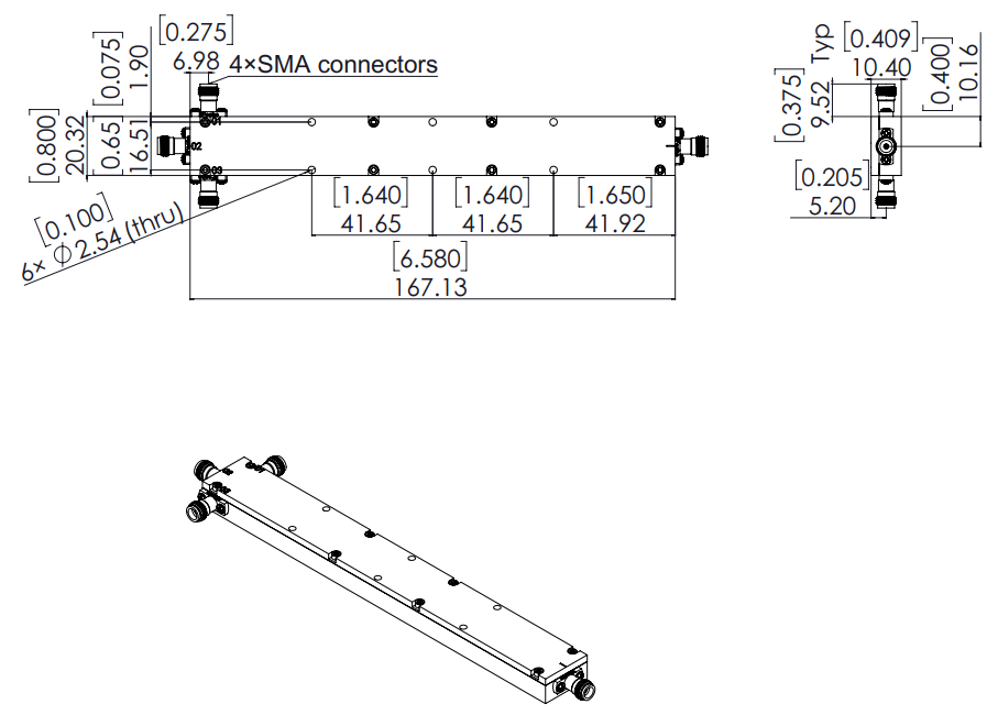 0.4 GHz to 12 GHz  2 WAY OPD-0412-3-S With SMA Female Connectors