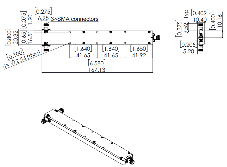 0.6 GHz to 12.8 GHz  2 WAY OPD-06132-2-S With SMA Female Connectors