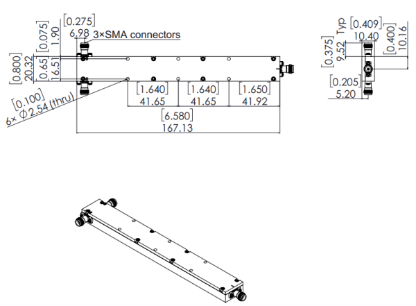 0.6 GHz to 26 GHz  2 WAY OPD-0626-2-S With SMA Female Connectors