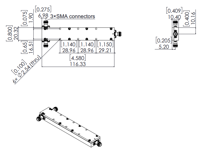 0.8 GHz to 18 GHz  2 WAY OPD-0818-2-S With SMA Female Connectors
