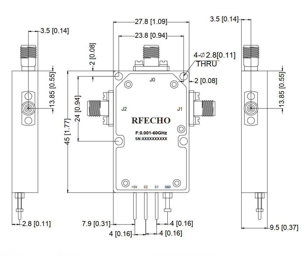 Absorptive Coaxial   SP2T Switch from 0.001GHz to 60GHz .OSR0200006000A