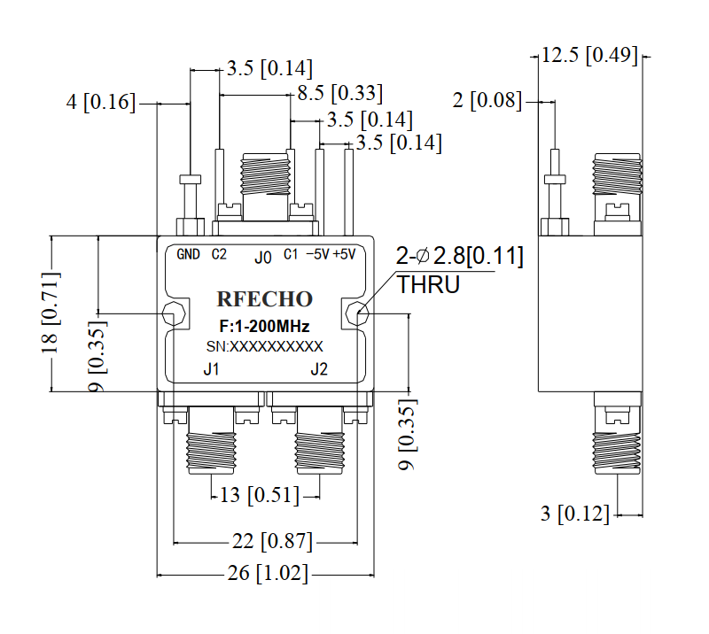 Absorptive Coaxial   SP2T Switch from 0.001GHz to 0.2GHz .OSA0200000020A