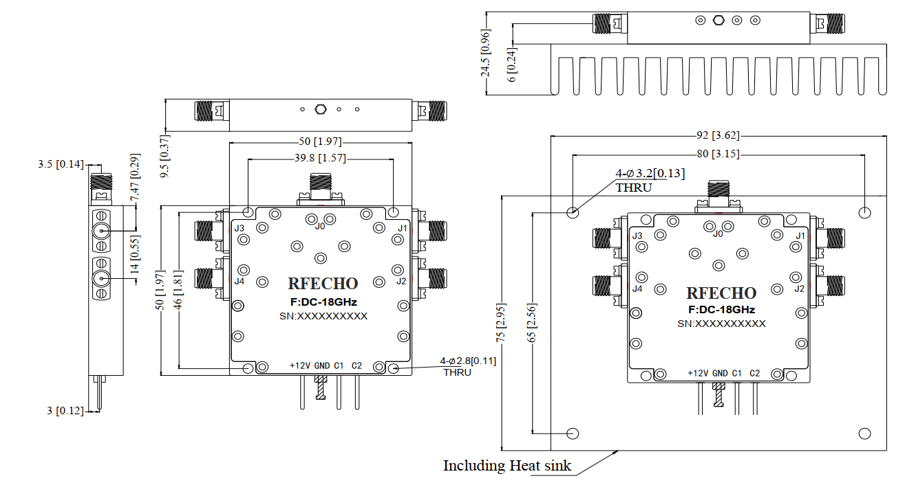 Absorptive Coaxial   SP4T Switch  DC - 18GHz .OSR0400001800A