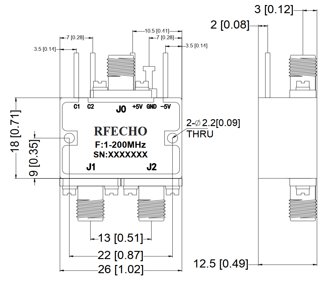 Absorptive Coaxial   SP2T Switch from 0.001GHz to 0.2GHz .OSR0200000020A