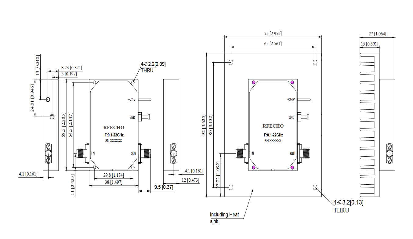 Ultra Wide Band Power Amplifier . 0.1GHz~22GHz . OPA3100102200C