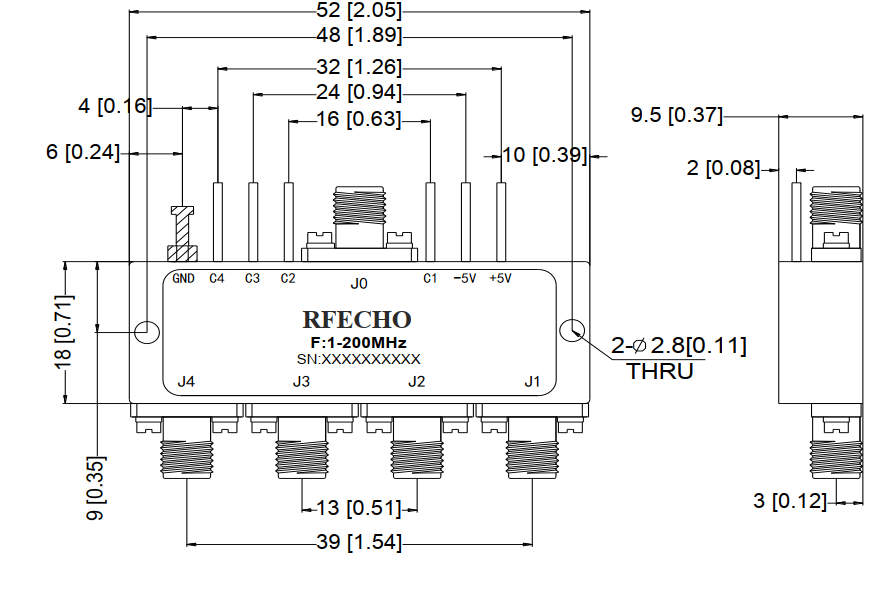 Absorptive Coaxial   SP4T Switch from 0.001GHz to 0.2GHz .OSA0400000020A