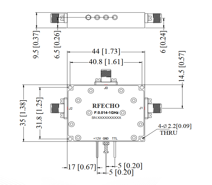 Absorptive Coaxial   SP2T Switch from 0.014GHz to 1GHz .OSA0200000100A