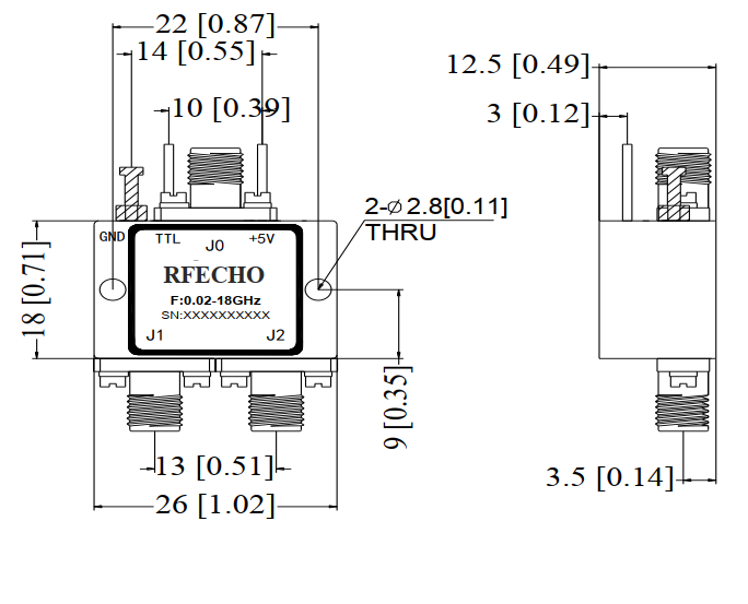 Absorptive Coaxial   SP2T Switch from 0.02GHz to 18GHz .OSA0200021800D