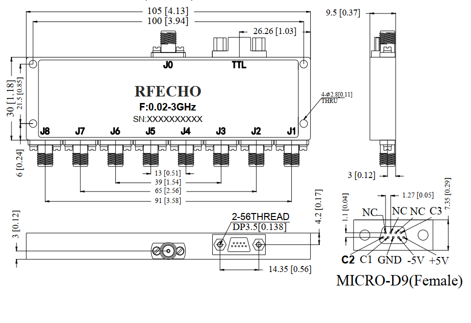 Absorptive Coaxial   SP8T Switch from 0.02GHz to 3GHz .OSA0800020300A