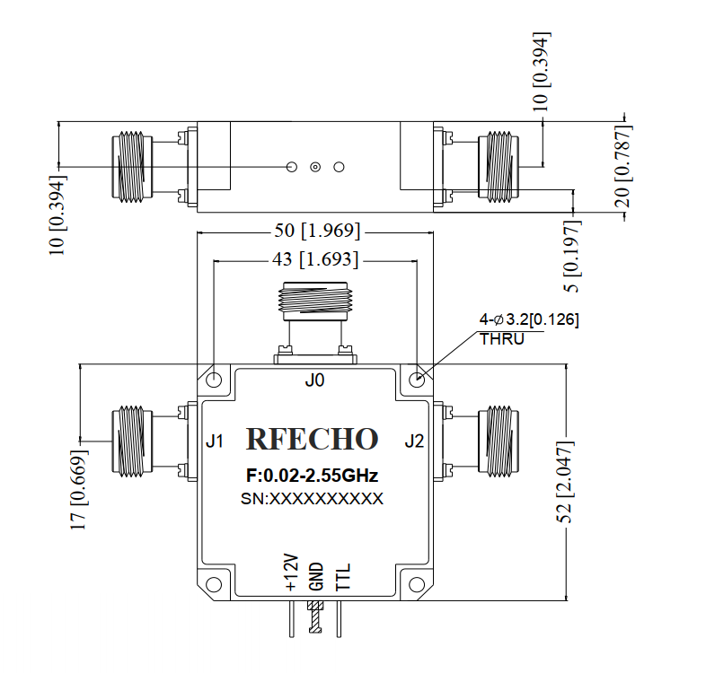 Absorptive Coaxial   SP2T Switch from 0.02GHz to 2.55GHz .OSR0200020255A