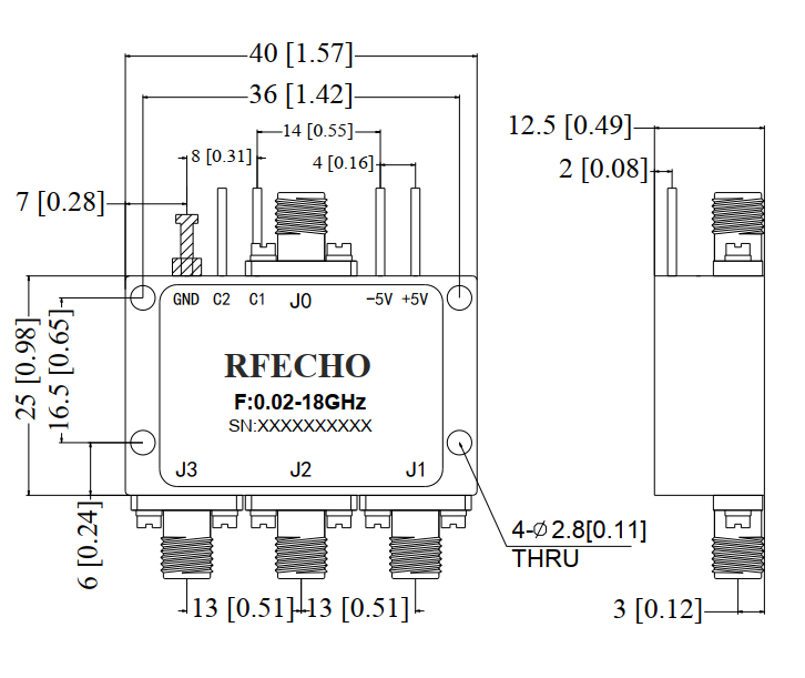 Absorptive Coaxial   SP3T Switch from 0.02GHz to 18GHz .OSR0300021800A